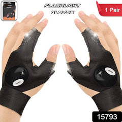 Fingerless LED flashlight gloves showing breathable material and adjustable strap