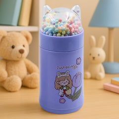 Girl's 350ml glass water bottle with cat lid and sparkle strap