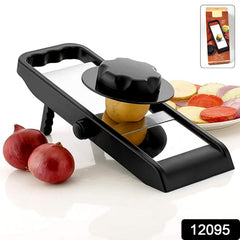 Vegetable slicer machine showing blade close-up