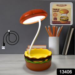 Burger LED lamp illuminating a child's study desk