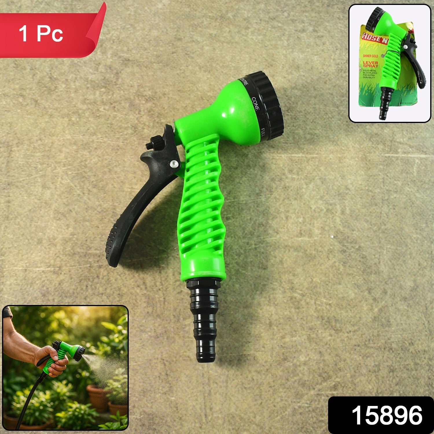 Garden hose spray nozzle showing adjustable dial