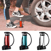 Portable mini foot pump with flexible hose for bicycle and car inflation