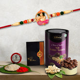 (K1_522_BS) Multicolor Idol ganesh rakhi Combo with Chocolate Butter Scotch 96gm, Silver Color Pooja Coin, Roli Chawal & Greeting Card, Occasion, stylish rakhi for brother, Rakhi & Chocolate for brother, rakhi brother, rakhi with gift, handm