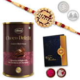 (K1_527_CD) Multicolor BHAI coded rakhi Combo with Chocolate Delight 96gm, Silver Color Pooja Coin, Roli Chawal & Greeting Card | Occasion | Rakhi for brother with gift | chocolate gift pack |rakhi with Chocolate Gift Hemper | Bracelets for