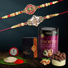 (K2_427+428_AS) Rakhi with Assorted Chocolate Dryfruits 96gm| Rakhi for brother with gift | handmade rakhi |rakhi combo for brother | stylish rakhi for brother | Set of 2 Rakhi |