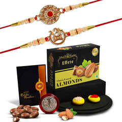(K2_271+272_CA32) Rakhi Combo with Chocolate Almonds 32gm, Rakhi & Chocolate for brother, Fancy Rakhis for men stylish, rakhi with gift, Rakhi Combo, Set of 2, Chocolate