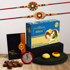 (K2_553+554_BS32) Rakhi Combo with Chocolate Butter Scotch 32gm, Rakhi for brother with gift, chocolate gift pack, rakhi with Chocolate Gift Hemper, Fancy Rakhis for men, Set of 2 Rakhi