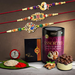 (K3_407+408+411_AS) Rakhi Combo with Assorted Chocolate Dryfruits 96gm, Rakhi & Chocolate for brother, Rakhi with chocolate, rakhi with gift, Rakhi Combo, Set of 3 Rakhi, Chocolate