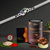 (K1_C26_MRN) Multicolor Rakhi Combo & Chocolate Emperor (MRN) with Silver Color Pooja Coin, Roli Chawal & Greeting Card | Occasion | Rakhi & Chocolate for brother | bracelets for men stylish | rakhi with gift | Rakhi Combo | Set of 1 Rakhi |