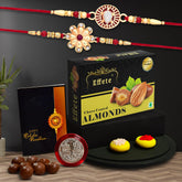(K2_285+286_CA32) Multicolor Turtle & Flower Floral Crystal Colorful Beads Rakhis Combo & Chocolate Almonds 32gm with Silver Color Pooja Coin, Roli Chawal & Greeting Card | Occasion | Rakhi & Chocolate for brother | bracelets for men stylish