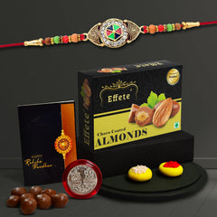 (K1_407_CA32) Rakhi Combo with Chocolate Almonds 32gm, stylish rakhi for brother, Rakhi & Chocolate for brother, rakhi brother, rakhi with gift, handmade rakhi, Set of 1 Rakhi