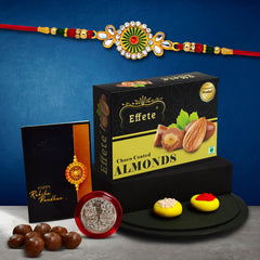 (K1_548_CA32) Rakhi Combo with Chocolate Almonds 32gm| Rakhi for brother with gift | Fancy Rakhis for men stylish |rakhi combo for brother | Set of 1 Rakhi | Chocolate |