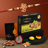 (K1_257_CA32) Multicolor Ganesh Rakhi Combo with Chocolate Almonds 32gm, Silver Color Pooja Coin, Roli Chawal & Greeting Card, Occasion, stylish rakhi for brother, Rakhi & Chocolate for brother, rakhi brother, rakhi with gift, handmade rakhi