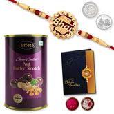 (K1_527_BS) Multicolor BHAI coded rakhi Combo with Chocolate Butter Scotch 96gm, Silver Color Pooja Coin, Roli Chawal & Greeting Card, Occasion, Rakhi for brother with gift, chocolate gift pack, rakhi with Chocolate Gift Hemper, Bracelets fo