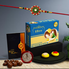 (K1_553_BS32) Rakhi Combo with Chocolate Butter Scotch 32gm| Rakhi for brother with gift | chocolate gift pack |rakhi with Chocolate Gift Hemper | Fancy Rakhi for men | Set of 1 |