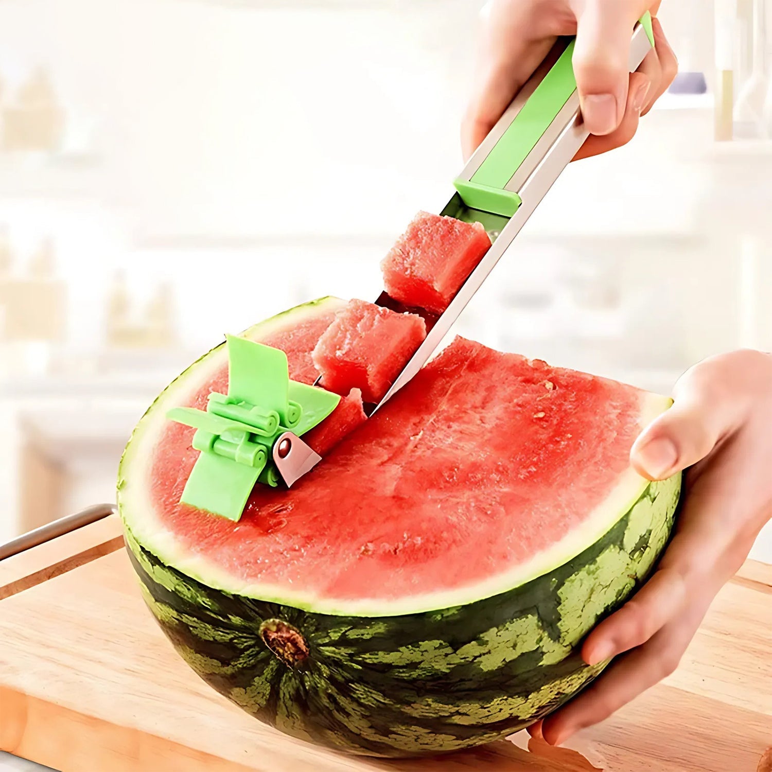 Stainless steel watermelon cutter with windmill slicer