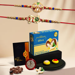 (K2_125+126_Bs32) Multicolor Rakhi Chocolate Butter Scotch 32Gm, Silver Color Pooja Coin, Roli Chawal & Greeting Card, Rakhi Combo Brother, Stylish Rakhi Brother, Set Of 2 Rakhi