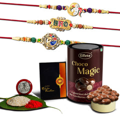 (K3_407+408+411_EM) Rakhi Combo & Chocolate Magic | Rakhi & Chocolate for brother | Fancy Rakhis for men stylish | rakhi with gift | Rakhi Combo | Set of 3 | Chocolate