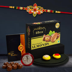 (K1_526_CA32) Rakhi Combo with Chocolate Almonds 32gm, stylish rakhi for brother, Rakhi & Chocolate for brother, rakhi brother, rakhi with gift, handmade rakhi, Set of 1 Rakhi
