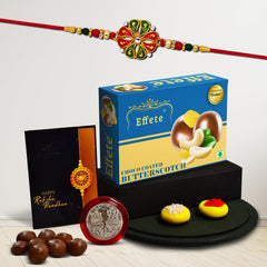 (K1_304_BS32) Rakhi Combo with Chocolate Butter Scotch 32gm| Rakhi for brother with gift | chocolate gift pack |rakhi with Chocolate Gift Hemper | Fancy Rakhi for men | Set of 1 |