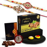 (K2_427+428_CA32) Rakhi Combo with Chocolate Almonds 32gm, Rakhi for brother with gift, chocolate gift pack, rakhi with Chocolate Gift Hemper, Fancy Rakhis for men, Set of 2 Rakhi