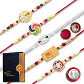 Beautiful Rakhi Set With Om, Colorful Swirl, And Decorative Patterns Pack Of 5 Designer Rakhis For Brothers Best Rakhi Combo For Brothers Attractive Rakhi Set Of 5 - Perfect For Siblings