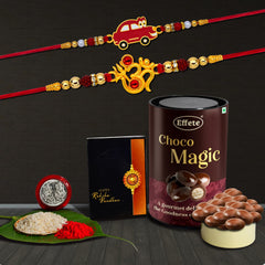 (K2_316+317_EM) Rakhi Combo with Chocolate Magic, Rakhi for brother with gift, chocolate gift pack, rakhi with Chocolate Gift Hemper, Fancy Rakhis for men, Set of 2 Rakhi