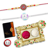 (K2_C7+420_Aa1) Rakhi With Pooja Coin, Gold Color Pooja Thali / Tilak Set & Greeting Card Rakhi Thali, Rakhi For Brother Kids, Bhaiya Bhabhi Rakhi, Rakhi Set Of 2