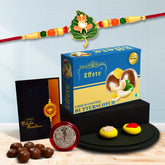 (K1_307_BS32) Multicolor Leaf shped Rakhi Combo with Chocolate Butter Scotch 32gm, Silver Color Pooja Coin, Roli Chawal & Greeting Card| stylish rakhi for brother | Rakhi & Chocolate for brother | rakhi brother | rakhi with gift | handmade r