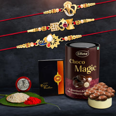 (K3_412+413+414_EM) Rakhi Combo with Chocolate Magic | Rakhi for brother with gift | chocolate gift pack |rakhi with Chocolate Gift Hemper | Fancy Rakhi for men | Set of 3 |