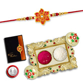 (K1_522_AA1) Rakhi Combo with Pooja Coin, Gold Color Pooja Thali / Tilak Set & Greeting Card, rakhi thali, rakhi for brother and bhabhi, Men fancy rakhi, rakhi for brother kids, Rakhi with plate, rakhi for brother kids, rakhi set of 1