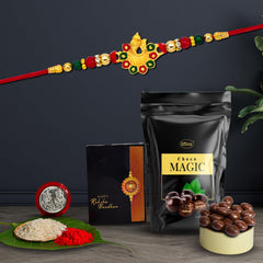 (K1_266_SM) Rakhi Combo with Choco Magic (Pouch), Rakhi & Chocolate for brother, Rakhi with chocolate, rakhi with gift, Rakhi Combo, Set of 1 Rakhi, Chocolate