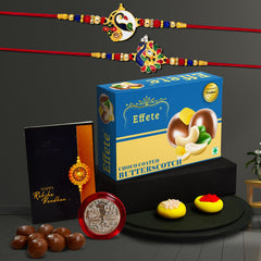(K2_293+298_BS32) Rakhi Combo with Chocolate Butter Scotch 32gm, stylish rakhi for brother, Rakhi & Chocolate for brother, rakhi brother, rakhi with gift, handmade rakhi, Set of 2 Rakhi