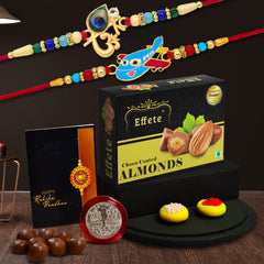 (K2_267+438_CA32) Rakhi Combo with Chocolate Almonds 32gm, Rakhi & Chocolate for brother, Rakhi with chocolate, rakhi with gift, Rakhi Combo, Set of 2 Rakhi, Chocolate