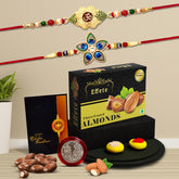 (K2_263+266_CA32) Rakhi Combo with Chocolate Almonds 32gm, Rakhi & Chocolate for brother, Rakhi with chocolate, rakhi with gift, Rakhi Combo, Set of 2 Rakhi, Chocolate