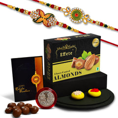 (K2_547+548_CA32) Rakhi Combo & Chocolate Almonds 32gm| Rakhi & Chocolate for brother | Fancy Rakhis for men stylish | rakhi with gift | Rakhi Combo | Set of 2 | Chocolate