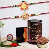 (K2_253+255_CD) Multicolor Rakhi Combo with Chocolate Delight , Silver Color Pooja Coin, Roli Chawal & Greeting Card, Occasion, Rakhi & Chocolate for brother, bracelets for men stylish, rakhi with gift, Rakhi Combo, Set of 2 Rakhi, Rakhi Cho