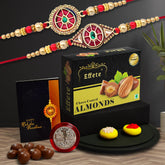 (K2_422+424_CA32) Rakhi Combo with Chocolate Almonds 32gm, stylish rakhi for brother, Rakhi & Chocolate for brother, rakhi brother, rakhi with gift, handmade rakhi, Set of 2 Rakhi