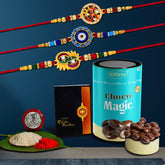 (K3_272+273+275_CM) Rakhi Combo with Chocolate Magic, Rakhi & Chocolate for brother, Rakhi with chocolate, rakhi with gift, Rakhi Combo, Set of 3 Rakhi, Chocolate