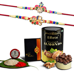 (K2_556+557_CA) Rakhi Combo with Chocolate Almonds 96gm, stylish rakhi for brother, Rakhi & Chocolate for brother, rakhi brother, rakhi with gift, handmade rakhi, Set of 2 Rakhi