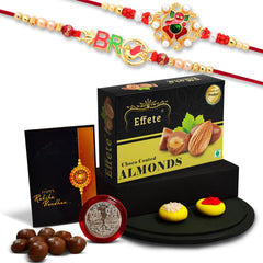 Bro Written Rakhi For Brother | Design Rakhi for Brother | Rakhi Combo Set With Chocolate Almonds 32gm (K2_12+13_CA32)