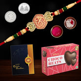 (K1_528_CB32) Multicolor Simple heart rakhi Combo with Chocolate Beats 32gm, Silver Color Pooja Coin, Roli Chawal & Greeting Card, Occasion, Rakhi & Chocolate for brother, Rakhi with chocolate, rakhi with gift, Rakhi Combo, Set of 1 Rakhi, R