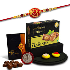 (K1_277_CA32) Rakhi Combo with Chocolate Almonds 32gm| Rakhi for brother with gift | Fancy Rakhis for men stylish |rakhi combo for brother | Set of 1 Rakhi | Chocolate |