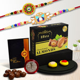 (K2_513+514_CA32) Rakhi Combo with Chocolate Almonds 32gm| Rakhi for brother with gift | Fancy Rakhis for men stylish |rakhi combo for brother | Set of 2 Rakhi | Chocolate |
