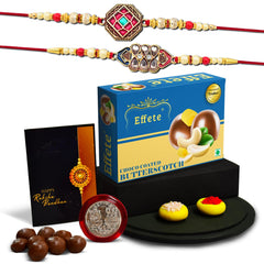 (K2_420+421_BS32) Rakhi Combo with Chocolate Butter Scotch 32gm, Rakhi for brother with gift, chocolate gift pack, rakhi with Chocolate Gift Hemper, Fancy Rakhis for men, Set of 2 Rakhi