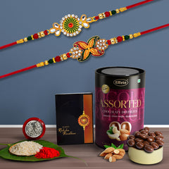 (K2_547+548_AS) Rakhi Combo with Assorted Chocolate Dryfruits 96gm| Rakhi for brother with gift | chocolate gift pack |rakhi with Chocolate Gift Hemper | Fancy Rakhi for men | Set of 2 |