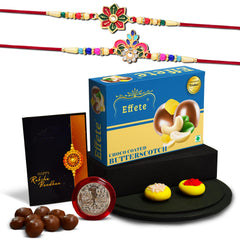 (K2_557+558_BS32) Rakhi Combo with Chocolate Butter Scotch 32gm | stylish rakhi for brother | Rakhi & Chocolate for brother | rakhi brother | rakhi with gift | handmade rakhi | Set of 2