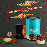 (K3_403+404+406_CM) Rakhi Combo with Chocolate Magic, Rakhi for brother with gift, chocolate gift pack, rakhi with Chocolate Gift Hemper, Fancy Rakhis for men, Set of 3 Rakhi