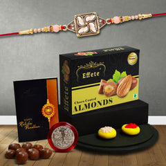 (K1_426_CA32) Rakhi Combo with Chocolate Almonds 32gm, stylish rakhi for brother, Rakhi & Chocolate for brother, rakhi brother, rakhi with gift, handmade rakhi, Set of 1 Rakhi