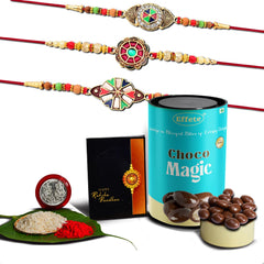 (K3_415+416+417_CM) Rakhi Combo with Chocolate Magic | Rakhi for brother with gift | Fancy Rakhis for men stylish |rakhi combo for brother | Set of 3 Rakhi | Chocolate |